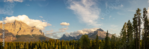 Mountain peaks at sunset, view from Icefields Parkway in Banff National Park, Alberta, Rocky Mountains, Canada
