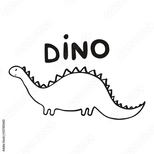 Cute dinosaur. Doodle dinosaur. Dinosaur print for t-shirt  for book  for calendar and etc. Lettering dino.