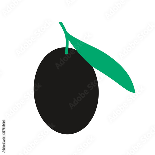 Vector isolated illustration of black olive with leaf.