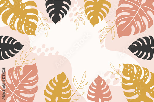 Abstract tropical background with brown,yellow,black monstera leaves.