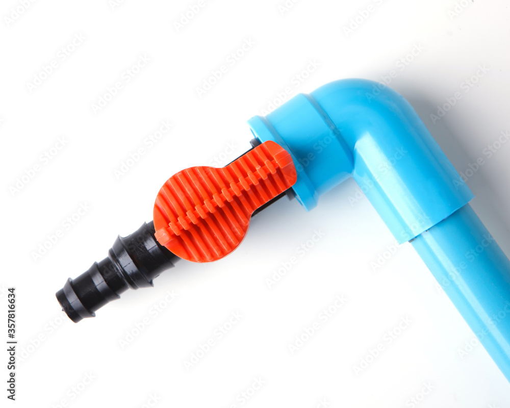 Plastic water Valve and pipe isolated on white background. Plastic water Valve and pipe isolated on white background.