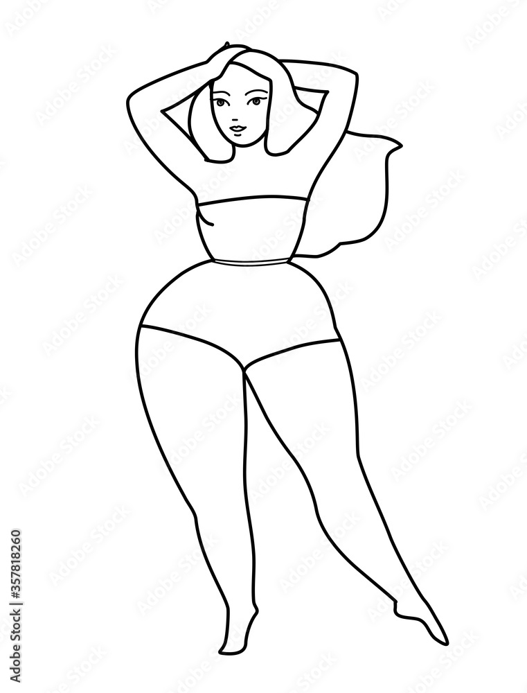 Hand drawn illustration, plus size model Hand drawn illustration, plus size model
