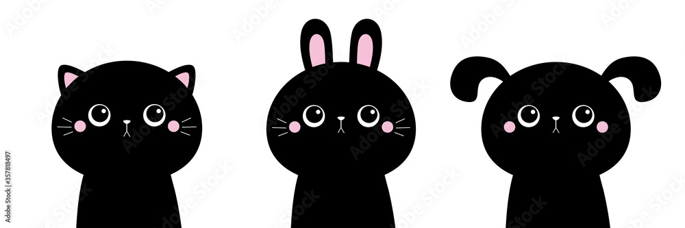 Black Cat Round Face Icon. Cute Cartoon Funny Character. Kawaii Kitten Baby  Animal. Love Greeting Card. Flat Design Style Stock Vector - Illustration  of look, card: 169954090