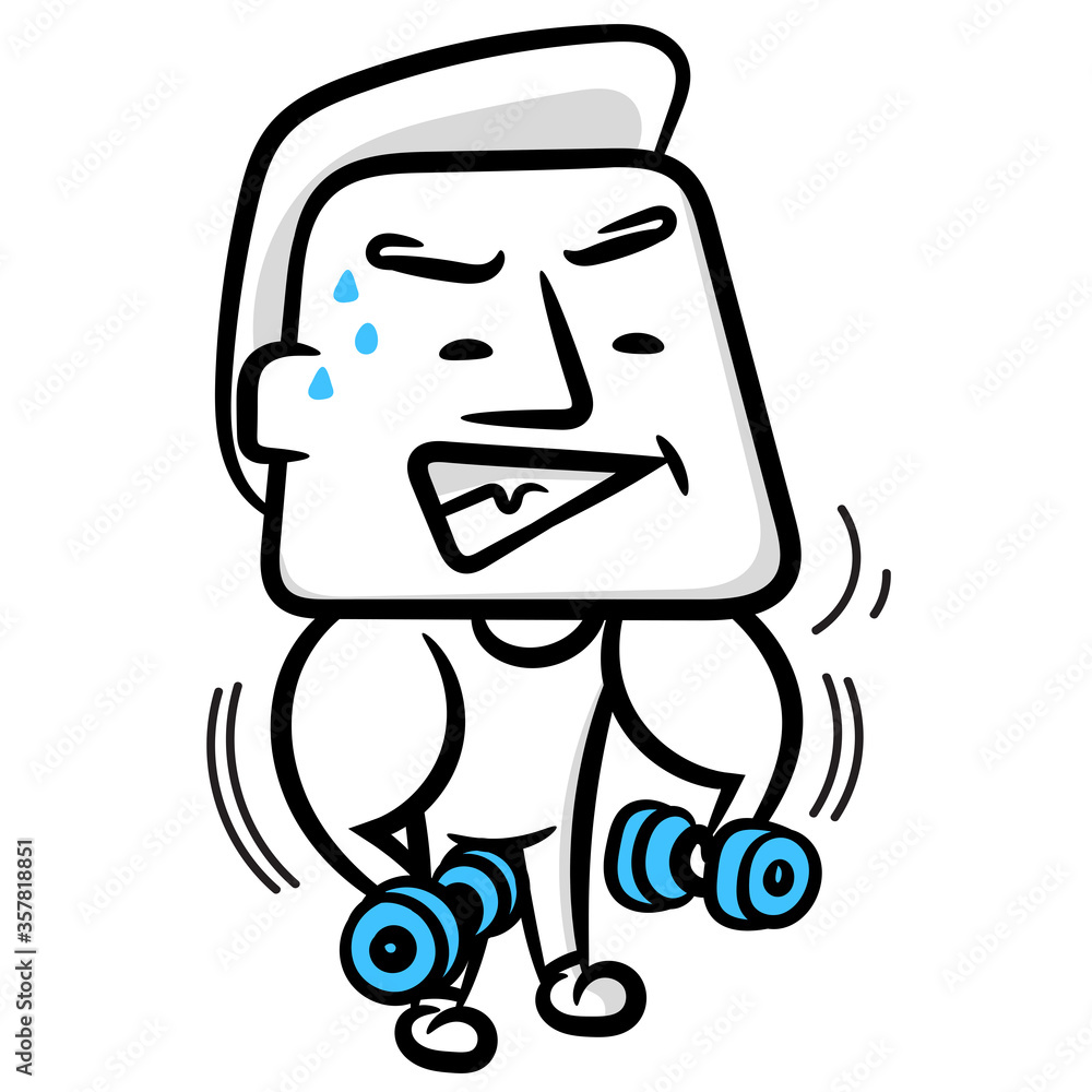 Funny cartoon man sport and weight fitness scene vector on a white background Funny cartoon man sport and weight fitness scene vector on a white background