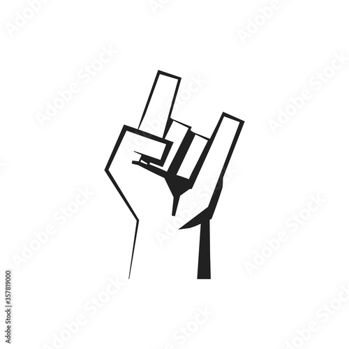 Rock hand symbol in flat, logo illustration. Digital vector