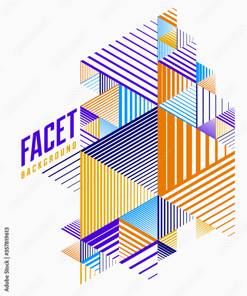 Abstract polygonal background with stripy triangles and 3D cubes vector design. Template for different advertising or covers or banners. Retro style graphic element. Abstract polygonal background with stripy triangles and 3D cubes vector design. Template for different advertising or covers or banners. Retro style graphic element.