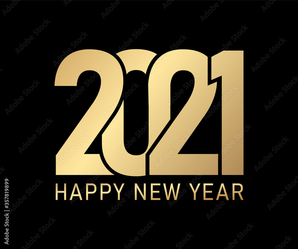 Fototapeta 2021 happy new year on Black background, 2021 gold letter