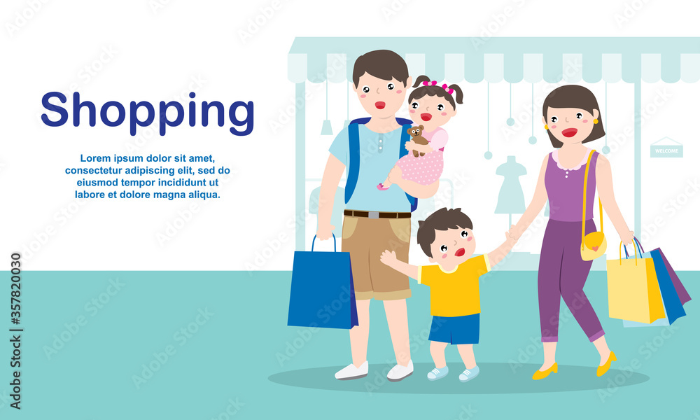 Happy Cute Family Shopping At The Mall. Happy Cute Family Shopping At The Mall.