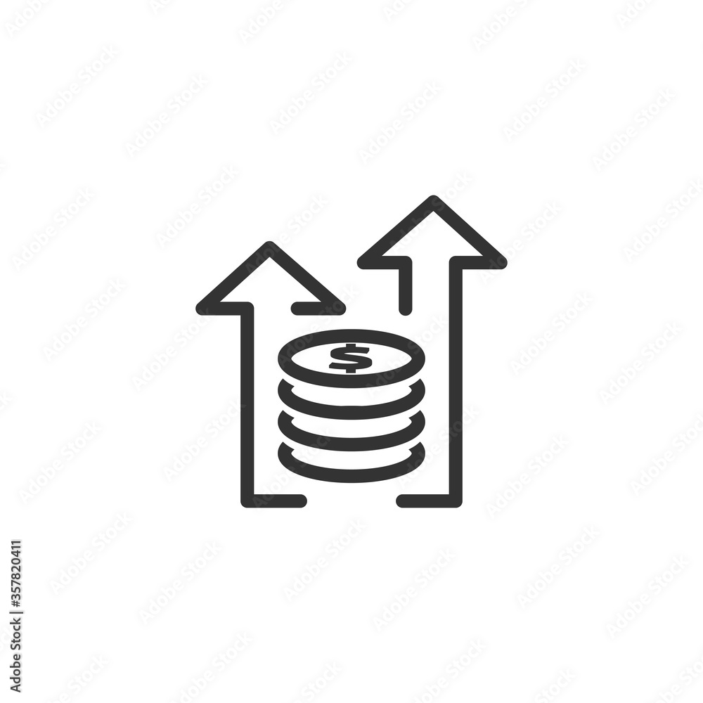 dollar rate increase icon. Money symbol with stretching arrow up. rising prices. Business cost sale icon. cash salary increase. investment growth. vector illustration dollar rate increase icon. Money symbol with stretching arrow up. rising prices. Business cost sale icon. cash salary increase. investment growth. vector illustration