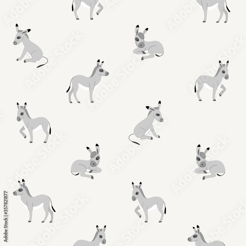 Simple seamless trendy animal pattern with donkey. Cartoon illustration. © Lili Kudrili