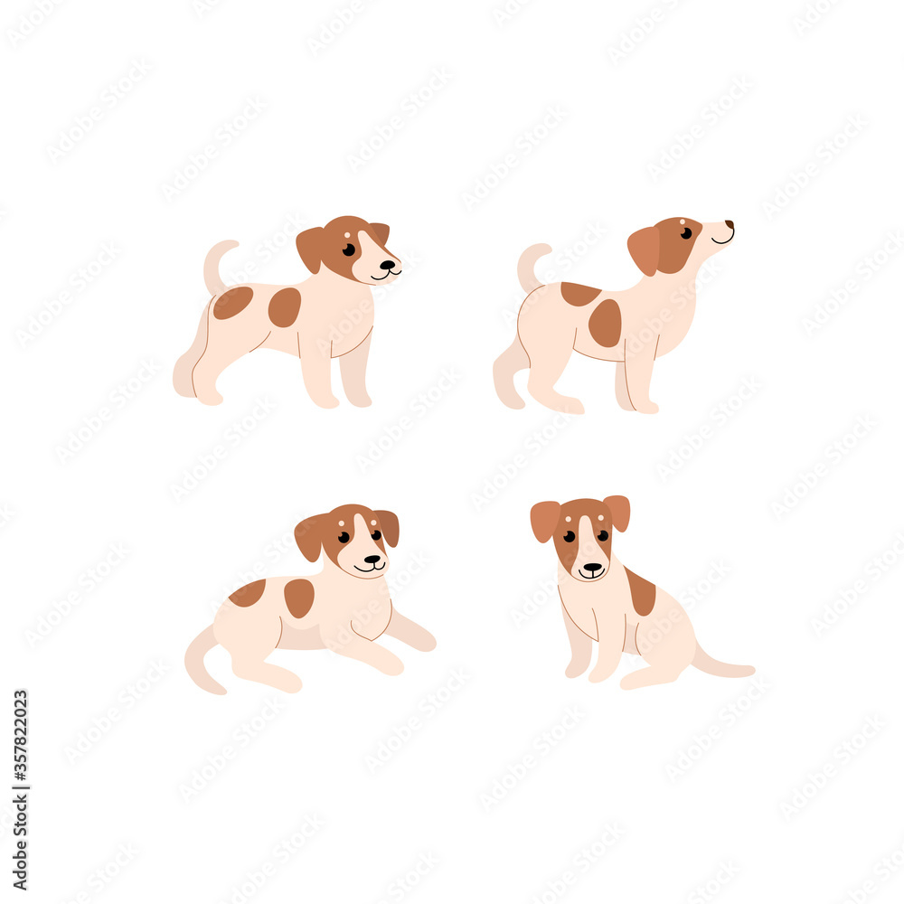 Cartoon dog icon set. Different poses of Jack Russell Terrier. Cute ...