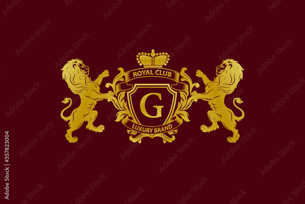 Lion Logo with G Letter in Royal Shield Vector Logo 