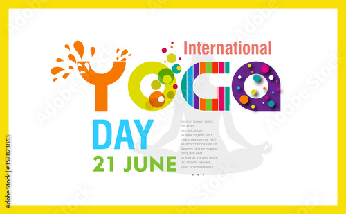 International Yoga day 21 june web banner EPS10 vector.Meditation Practice Yoga Colorful Fitness Concept. Vector illustration