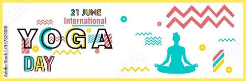 International Yoga day 21 june web banner EPS10 vector.Meditation Practice Yoga Colorful Fitness Concept. Vector illustration