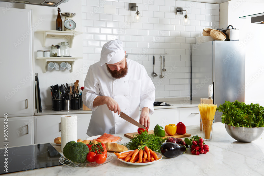 Professional cook cut vegetables in the kitchen, Professional cook cut vegetables in the kitchen,