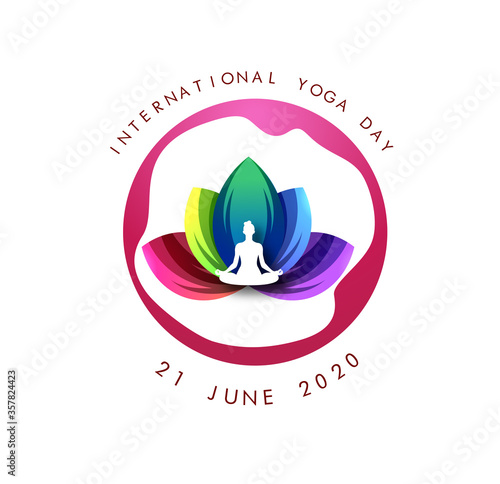 International Yoga day 21 june web banner EPS10 vector.Meditation Practice Yoga Colorful Fitness Concept. Vector illustration