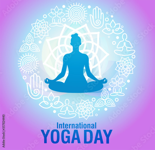 International Yoga day 21 june web banner EPS10 vector.Meditation Practice Yoga Colorful Fitness Concept. Vector illustration