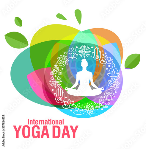 International Yoga day 21 june web banner EPS10 vector.Meditation Practice Yoga Colorful Fitness Concept. Vector illustration