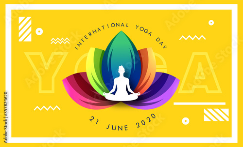 International Yoga day 21 june web banner EPS10 vector.Meditation Practice Yoga Colorful Fitness Concept. Vector illustration
