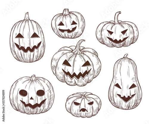 Halloween pumpkin sketch. Vector illustration in retro style. 