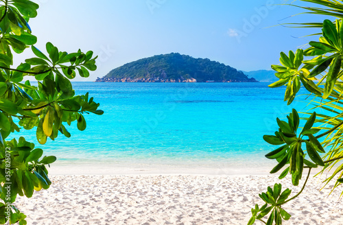 Beautiful beach and blue sky in Similan islands  Thailand. Vacation holidays background wallpaper.