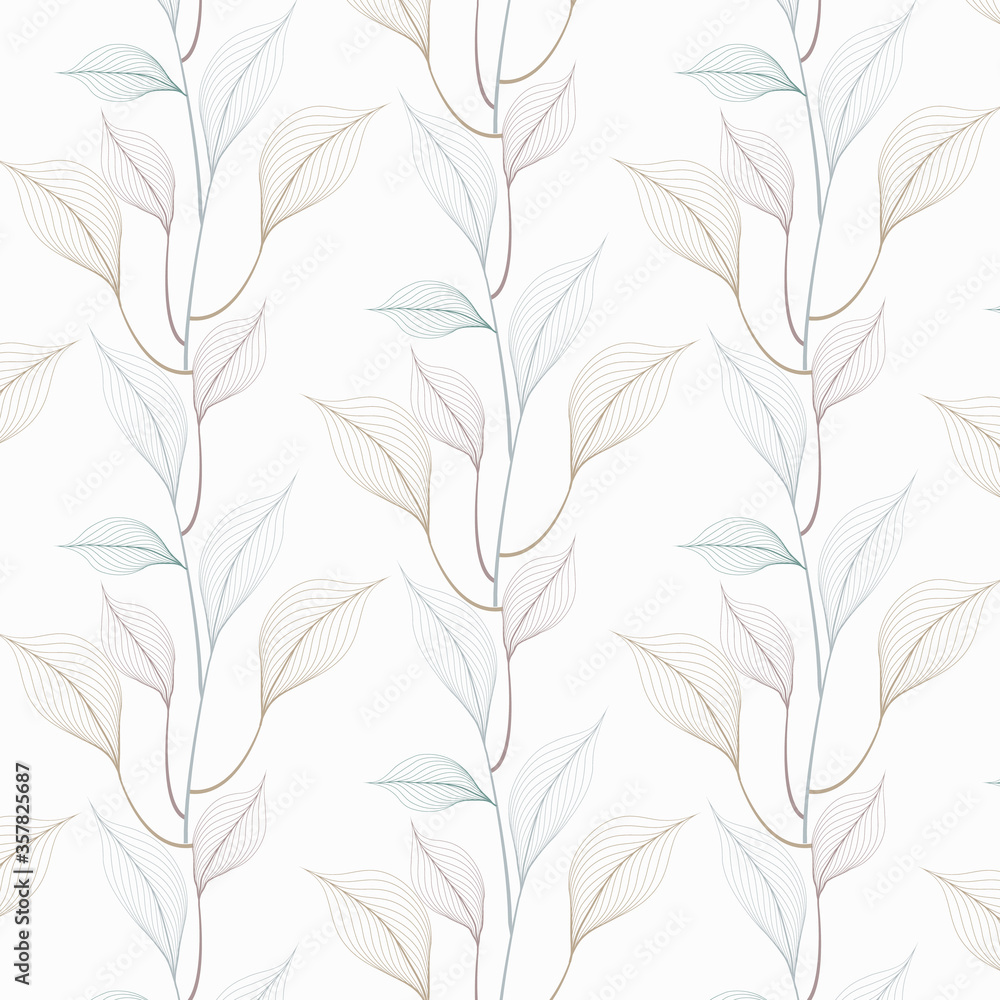 Linear leaves vector pattern, repeating leaves wavy on garland. Pattern is clean for fabric, wallpaper, printing. Pattern is on swatches panel. Linear leaves vector pattern, repeating leaves wavy on garland. Pattern is clean for fabric, wallpaper, printing. Pattern is on swatches panel.