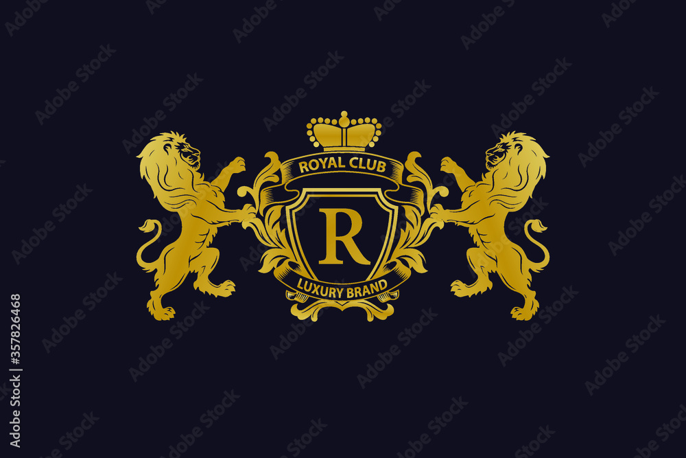 Lion Logo with R Letter in Royal Shield Vector Logo Stock Vector ...