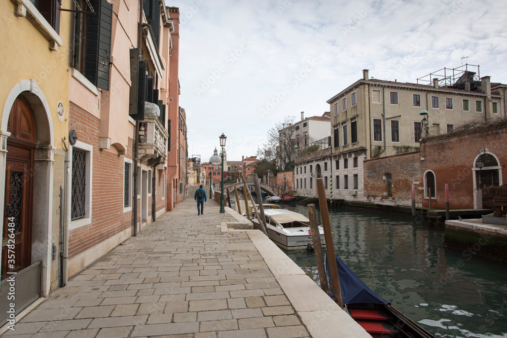 Venice Veneto Italy on January 19, 2019: Cityscape at a winter morning.