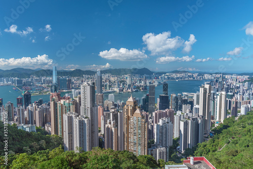 Victoria Harbor of Hong Kong city, viewed from the peak