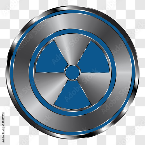 Radiation simple icon vector on metal round button. Transparent grid