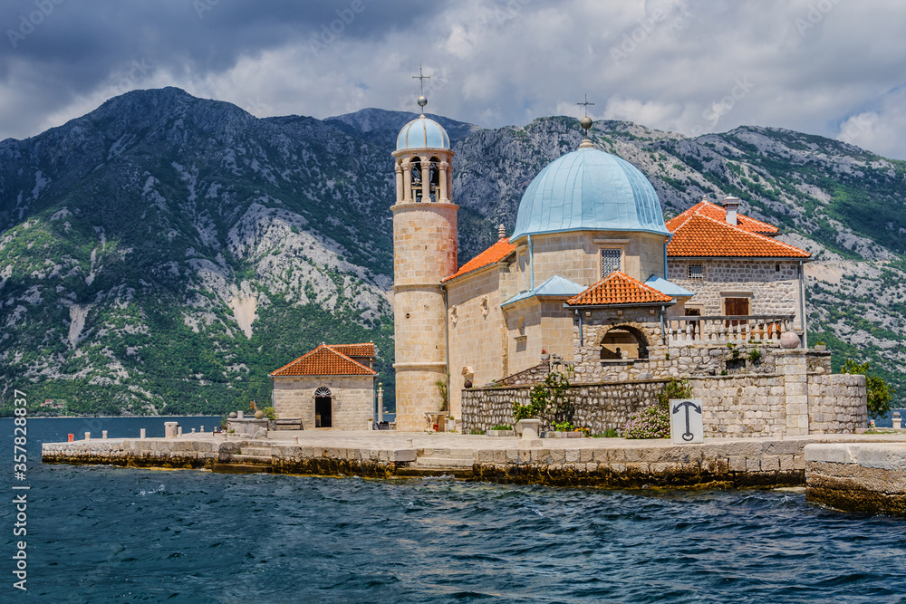 Roman Catholic Church of Our Lady of the Rocks (1452). Our Lady of the Rocks is one of the two islets off the coast of Perast in Bay of Kotor (Boka Kotorska), Montenegro.