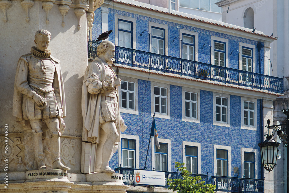 statues on the monument dedicated to Camões, Lisbon statues on the monument dedicated to Camões, Lisbon