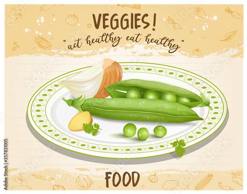 green pea vector illustration with onion 