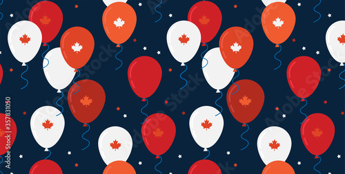 Canada day celebration banner. Canada Independence Day Flying Flat Balloons In National Colors of Canada. Happy Independence Day Vector Illustration. Canadian Flag Balloons.