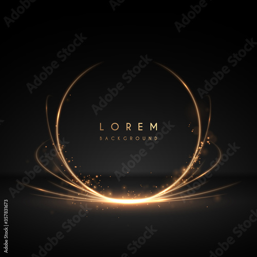 Abstract gold light circle luxury effect on black background