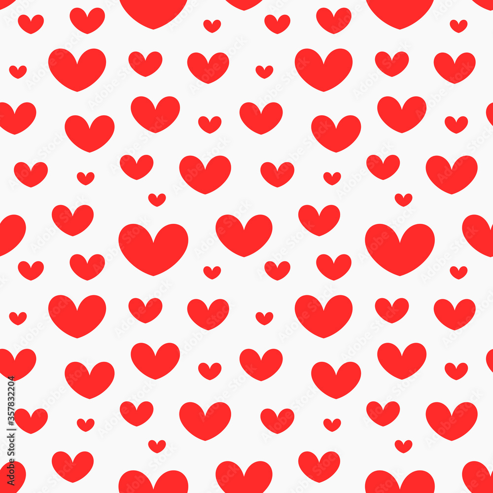Red hearts flat seamless pattern.