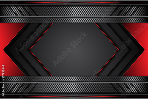 abstract metal carbon texture modern with arrow red and black contrast on dark mesh design futuristic technology background. vector illustration