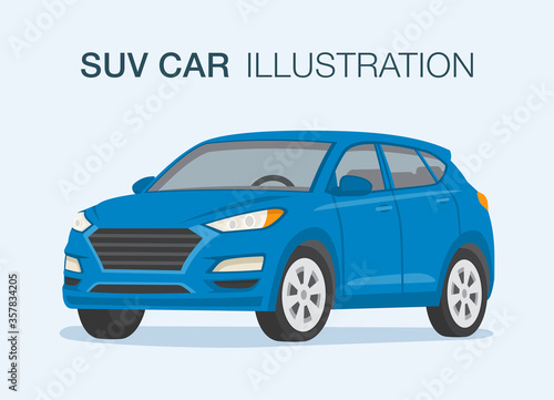 Perspective view of modern blue SUV car. Flat vector illustration.