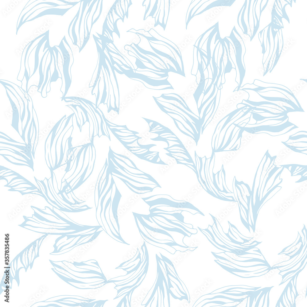 Fototapeta premium Gentle light airy pattern. Seamless abstract blue floral texture on a white background.