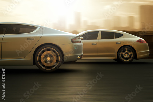 3D rendering of a street race of sport cars.