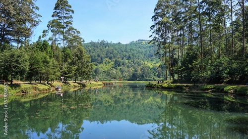 Landscape of Cisanti Lake, Bandung, West Java, Indonesia. Cisanti Lake is the spring for Citarum River