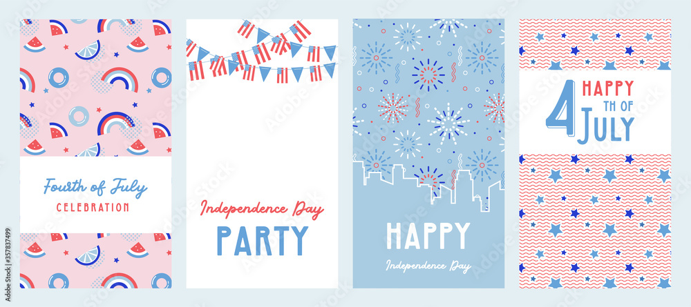 American Independence Day celebrations. greeting design with USA patriotic colors. Collection of greeting background designs, 4th of july, social media promotional content. Vector illustration