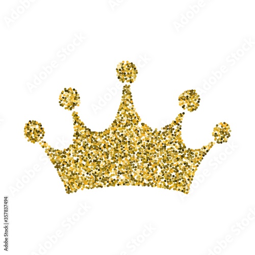 Gold glitter crown, royal sign on white background vector illustration. Symbol of vip, aristocracy and monarchy. Glamour isolated icon with sparkling texture