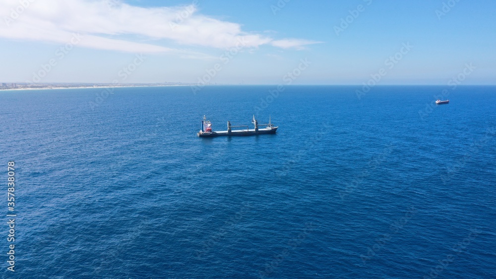 Fototapeta premium General Cargo Ship in Mediterranean Sea Close to Israel shore-Aerial Ashdod Port, Drone view, Ashdod/Israel/june/14,2020