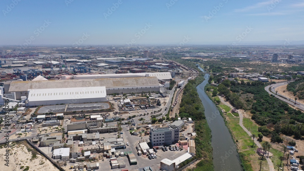 Obraz premium Ashdod Port Factory Rooftop, Aerial View