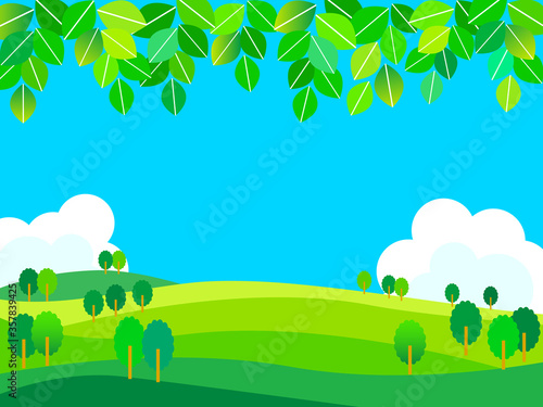 夏の草原と地平線の背景イラスト