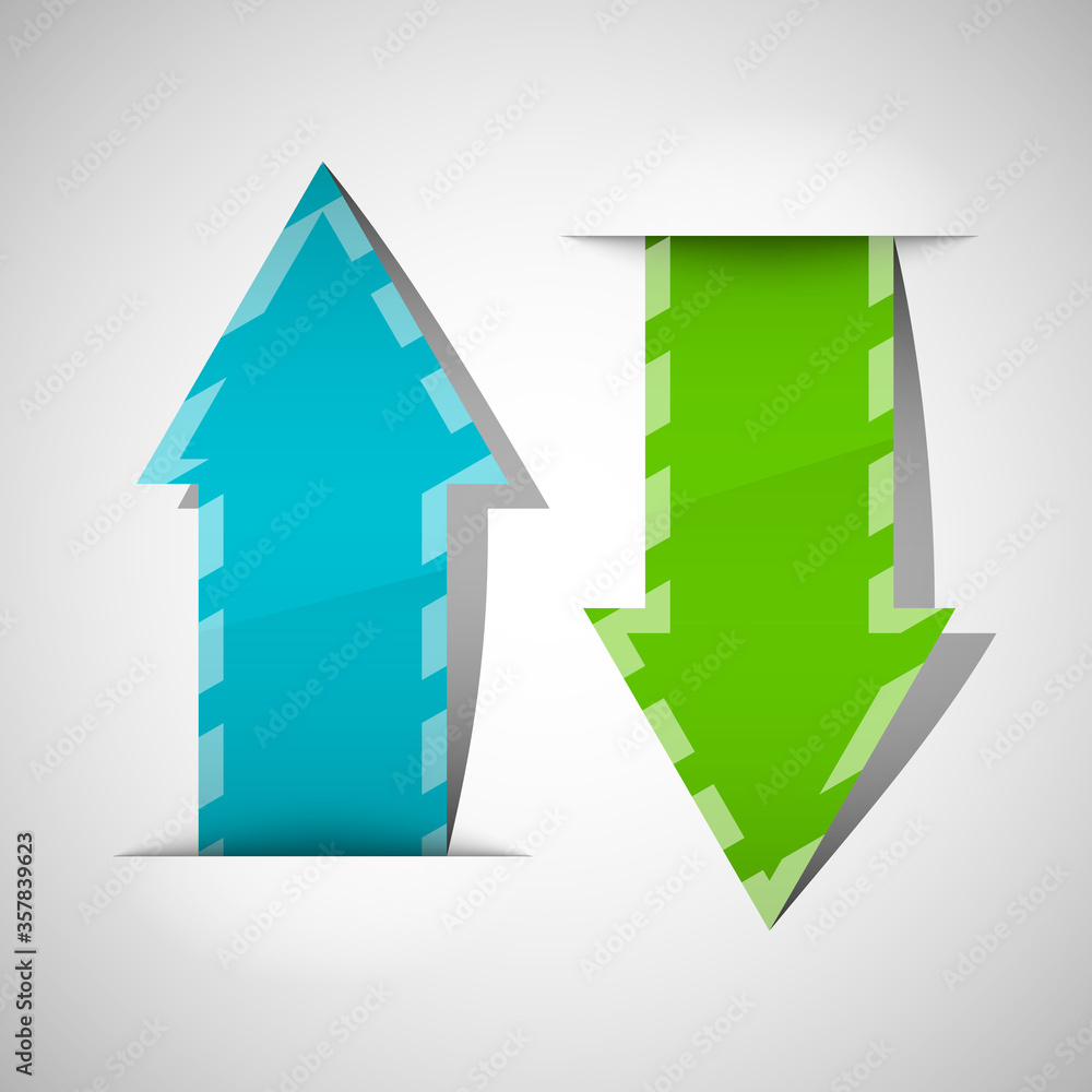 Double paper curved circle arrow ribbon banner. 2 direction round banner shape. Dual trend arrow stripe form icon, flat arrow icon pointer. Two-pointed Band banner logotype Double paper curved circle arrow ribbon banner. 2 direction round banner shape. Dual trend arrow stripe form icon, flat arrow icon pointer. Two-pointed Band banner logotype