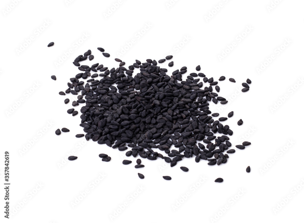 black sesame seeds containing phytin isolated on a white background black sesame seeds containing phytin isolated on a white background