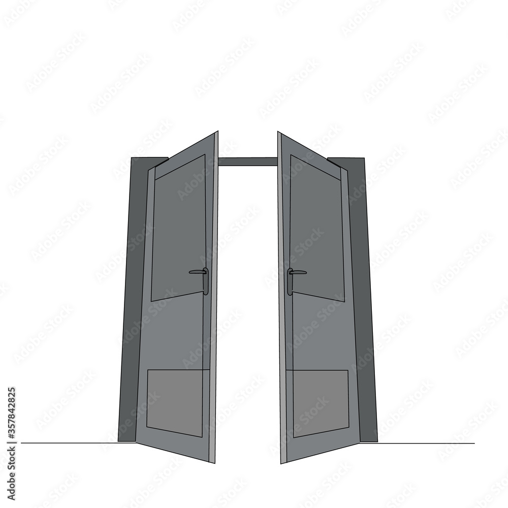 isolated, doors open drawing in one continuous line isolated, doors open drawing in one continuous line