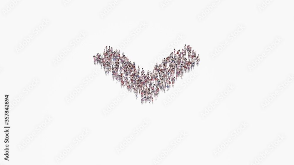 3d rendering of crowd of people in shape of symbol of angle down on white background isolated 3d rendering of crowd of people in shape of symbol of angle down on white background isolated